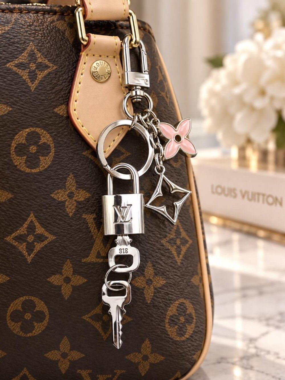 Authentic Louis Vuitton Padlock Gold 🔒Key Set + Unbranded Clover Keychain Charm